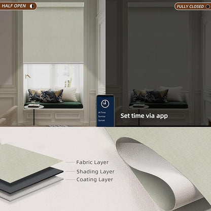 Motorized Blinds Roller Shade with Remote: 100% Blackout, Electric Blinds Compatible with Alexa/Google Home/Apple Homekit, Cream