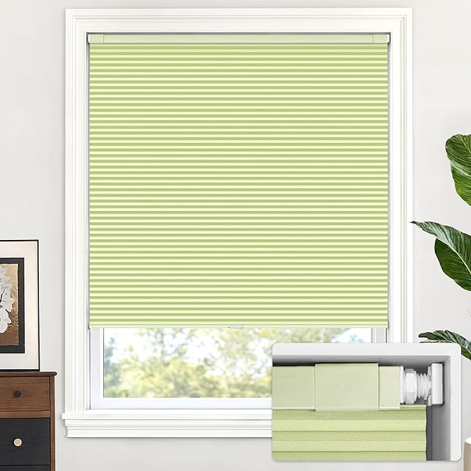 LazBlinds Cordless Cellular Shades, No Tools No Drill Blackout Honeycomb Shades Pleated Blinds for Windows, 31" W x 64" H, Green