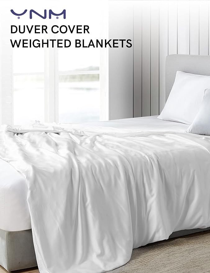 YnM Exclusive Cooling Duvet Cover for Weighted Blankets with 16 Strings (White, 48"x72")