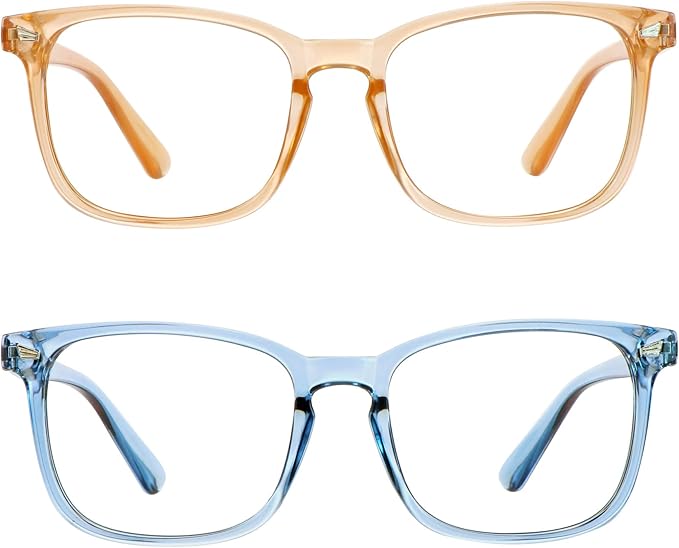 LifeArt 2 Pairs Blue Light Blocking Glasses with Spring Hinge, Anti Eyestrain, Computer Reading Glasses, Gaming Glasses, TV Glasses for Women Men, Anti UV (Champagne&Blue, +1.50 Magnification)