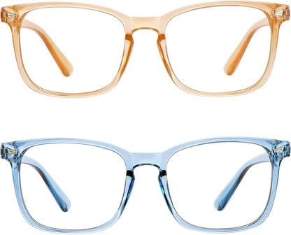 LifeArt 2 Pairs Blue Light Blocking Glasses with Spring Hinge, Anti Eyestrain, Computer Reading Glasses, Gaming Glasses, TV Glasses for Women Men, Anti UV (Champagne&Blue, +1.00 Magnification)