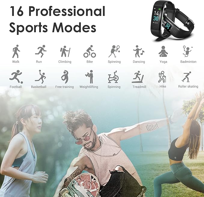 Fitness Tracker for Men and Women, Slim Smart Bracelet with Heart Rate, Sleep & Step Counter, Calorie, Multi Sports Modes, Waterproof Pedometer Activity Tracker Watch for Parents (Black)