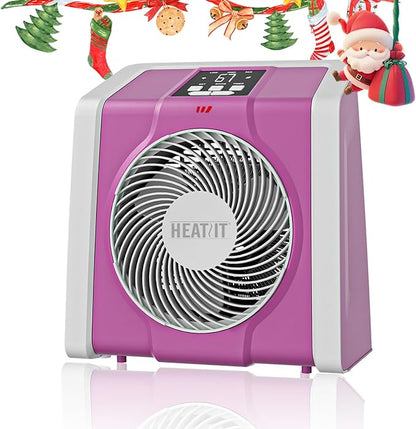 HEATIT Space Heater for Indoor, Digital Display with Thermostat, 1-12H Timer, Fan Mode,1500W/750W, Electric Space Heater for Office, Bedroom,Pink,10.6"Dx7.0"W x 11.8"H