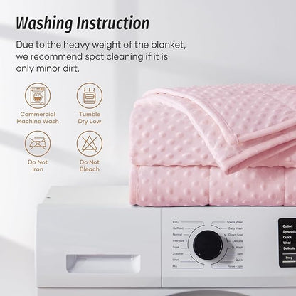 Wemore Minky Dot Weighted Blanket for Adults Queen Size 20 lbs, Soft Cozy Heavy Blanket for Stress Relief and Sleep Promotion, Breathable Blanket for All-Season with Glass Beads, Pink 60 x 80 inches