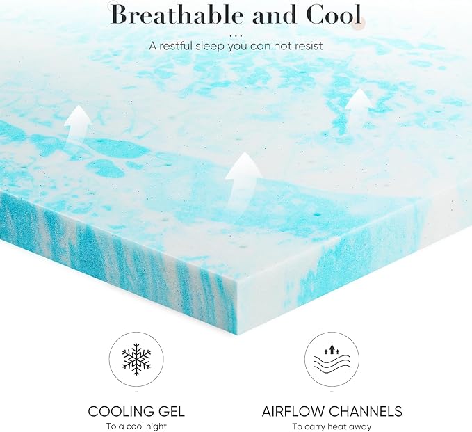 DUMOS Mattress Toppers Memory Foam California King, 2 Inch Thick Bed Topper Pad Cooling Gel Infused Soft Comfy Breathable for Sleeper Sofa Couch RV Camper, CertiPUR-US Certified, Blue