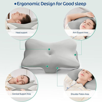 Cervical Pillow for Neck and Shoulder Pain Relief, Ergonomic Memory Foam Contour Pillow with Adjustable Dual Heights, Breathable Pillowcase, Orthopedic Support for Side Back Stomach Sleepers