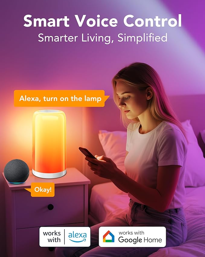 VOLIVO Smart RGB+IC Bedside Table Lamp, Color Changing Lamp with Touch Control, Works with Alexa & Google Assistant, Dimmable Night Light for Bedroom Living Room(Corded)