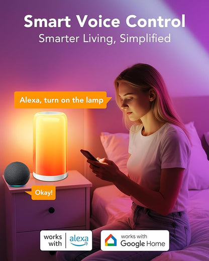 VOLIVO Smart RGB+IC Bedside Table Lamp, Color Changing Lamp with Touch Control, Works with Alexa & Google Assistant, Dimmable Night Light for Bedroom Living Room(Corded)