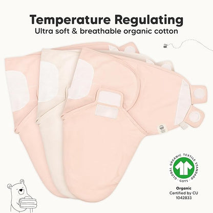 3-Pack Organic Baby Swaddle Sleep Sacks - Swaddles for Newborns, Infant 0-3 Months, Baby Girls, Boys, Soft & Snug Newborn Sleep Sack, Nursery Swaddling Blankets (Angelic, OS)