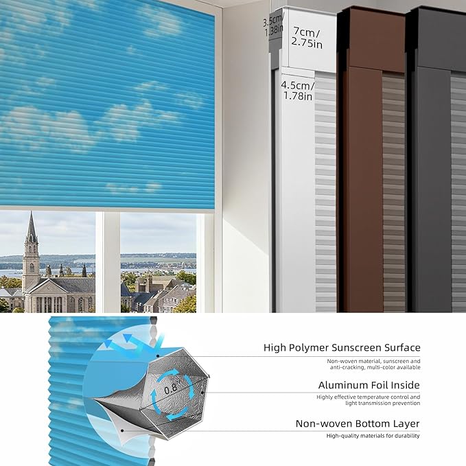 ZSTARR Motorized Skylight Shades Blackout Cellular Honeycomb Electric Blinds with Solar Panel Cordless Rechargeable with Remote for Roof and Slanted Windows Custom Size (Black Out Blue Sky)