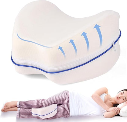 Knee and Leg Memory Foam Pillow for Side Sleepers, Ergonomic Support for Back, Hips, Knees, Joints, Nerves and Muscle Discomfort Relief (White)