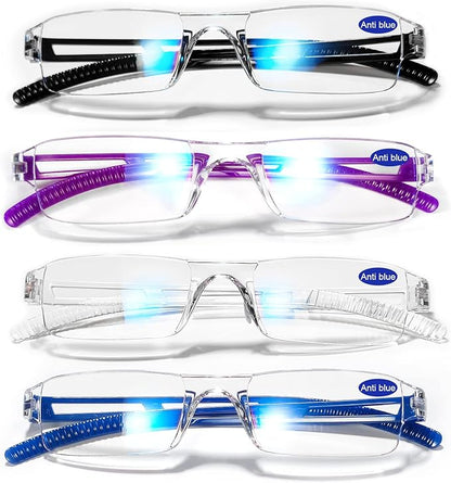 4 Pairs Reading Glasses Blue Light Blocking Computer Readers for Women Clear Frame Stylish Rimless Eyewear 1.0 1.5 2.0 2.5 3.0 3.5 4.0 (1.00+ Men