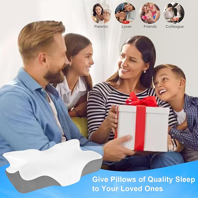 Anvo Cervical Pillow for Neck Pain Relief, Neck Pillows for Pain Relief Sleeping, Memory Foam for Back and Shoulder Pain, Ergonomic Design for Side Back Stomach Sleeper, White Firm Queen