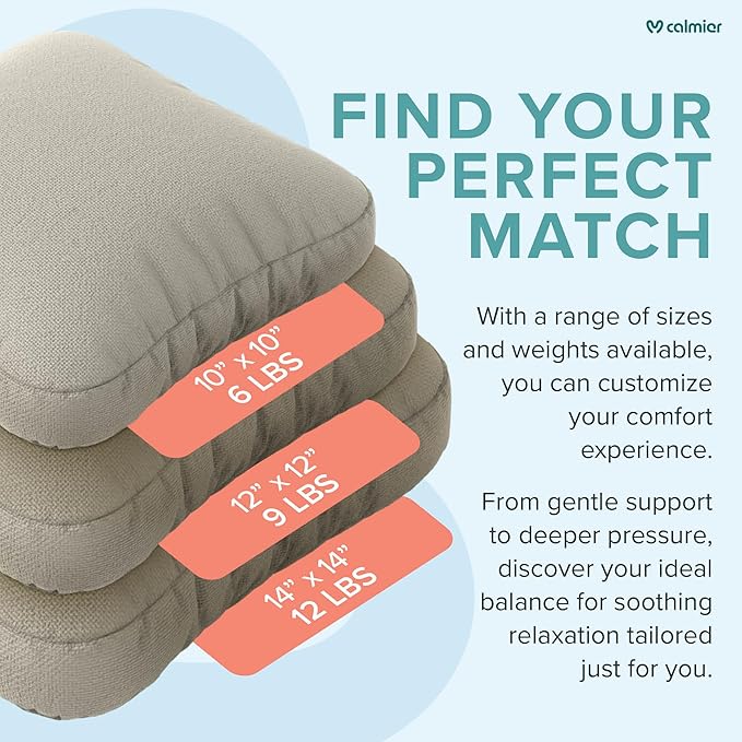 Calmier - 12 lb Sensory Weighted Pillow - Glass Bead Filled Hug Pillow - Ultra Plush Cozy Weight Sensory Pillows for Adults and Kids - Weighted Lap Pad (Tan- Fleece, 12 LBS)