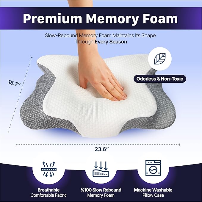 Cervical Neck Pillow, Protect Your Sleep Quality with Memory Foam, All Night Side Sleeper Pillow, Deep and Quality Sleep for Cooling Pillow