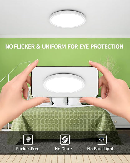 Flush Mount 12 Inch LED Ceiling Light Fixture, 24W Super Slim Ceiling Lamp with Remote, 2400LM Dimmable Brightness, 2700K-6500K Adjustable Color Temperature, for Bedroom Living Room Kitchen Office