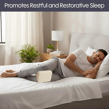 Remedy Knee Pillow for Side Sleepers - Contoured Memory Foam Leg Pillow for Back Pain, Spine Alignment, and Sciatica, Hip, and Joint Relief - Elevation Cushion with Washable Cover (Off-White)