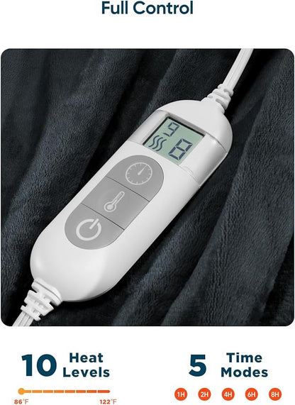Heated Throw Blanket with 1-9 hrs Timer Auto-Off & 8 Heating Levels,Flannel Electric Blanket Throw ETL Certification,Machine Washable Full Body Warming Blankets