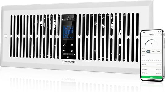 VIVOSUN Quiet Register Booster Fan for 𝟒" 𝐱 𝟏𝟐" Holes, Cooling Heating Vent Fan with 10-Speeds App Control &Adjustable Wind Direction, Thermostat Control for Bedroom, Bathroom &Attic, White