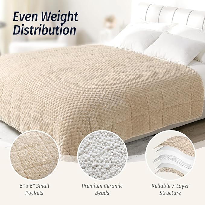Wemore Fleece Weighted Blanket for Adults (48" x 72" 15lbs, Khaki), Dual Sided Cozy Soft Sherpa Heavy Blanket, 3D Imitation Turtle Shell Warm Jacquard Flannel Weighted Blankets for Couch and Bed