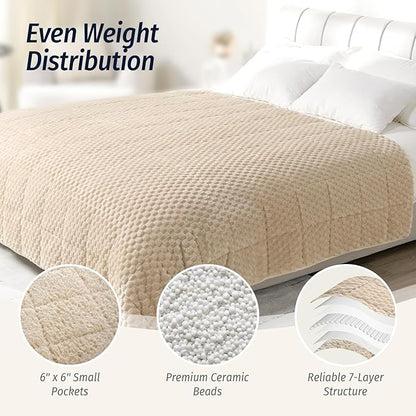 Wemore Fleece Weighted Blanket for Adults (60" x 80" 15lbs, Khaki), Dual Sided Cozy Soft Sherpa Heavy Blanket, 3D Imitation Turtle Shell Warm Jacquard Flannel Weighted Blankets for Couch and Bed