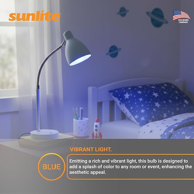 Sunlite 81080 LED Colored Filament A19 Light Bulb, 4.5 Watts, Medium E26 Base, 120 Volts, Transparent Blue, Dimmable, 320 Degree Beam Angle, UL Listed, 2 Count