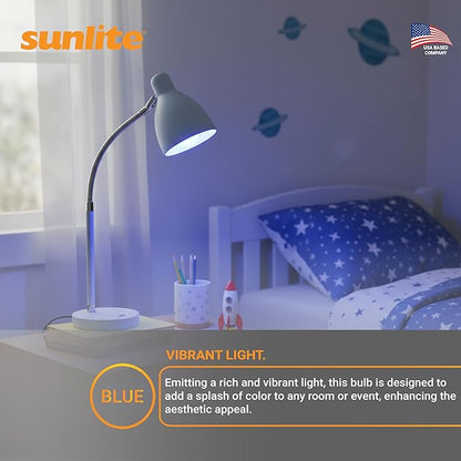 Sunlite 81080 LED Colored Filament A19 Light Bulb, 4.5 Watts, Medium E26 Base, 120 Volts, Transparent Blue, Dimmable, 320 Degree Beam Angle, UL Listed, 2 Count
