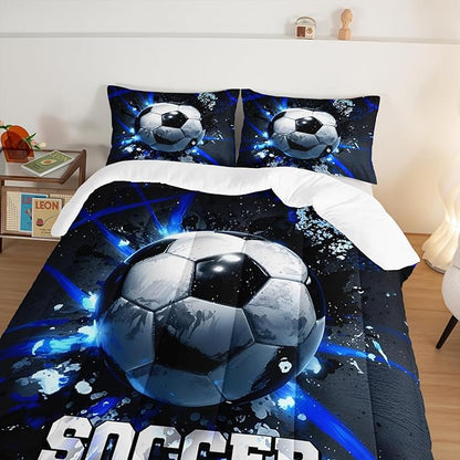Football Comforter Set Queen Size,Balls Game Pattern Kids Comforter for Boys Girls Teens Soccer Room Decor,Sports Themed Football Court Bedding Sets with 2 Pillowcases.