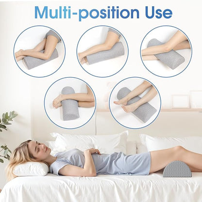 Knee Pillow for Back Sleeping Memory Foam Half Moon Bolster Pillow for Legs, Under Knee Support, Ankle & Foot Comfort Orthopedic Pillow for Side Sleepers (Grey, 20.4" x 8" x 4.9")