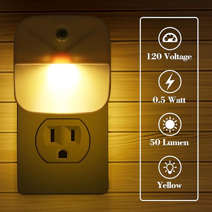 KINUR 6 Pack LED Night Light Plug into Wall, Warm White 2700K Dusk to Dawn Sensor Automatic on and Off for Kids, Nursery, Bedroom, Bathroom, Hallway, Stairs, Kitchen