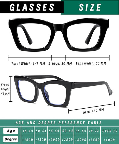 Hubeye Oprah Style Reading Glasses for Women Men Blue Light Blocking Computer Square Readers with Spring Hinge