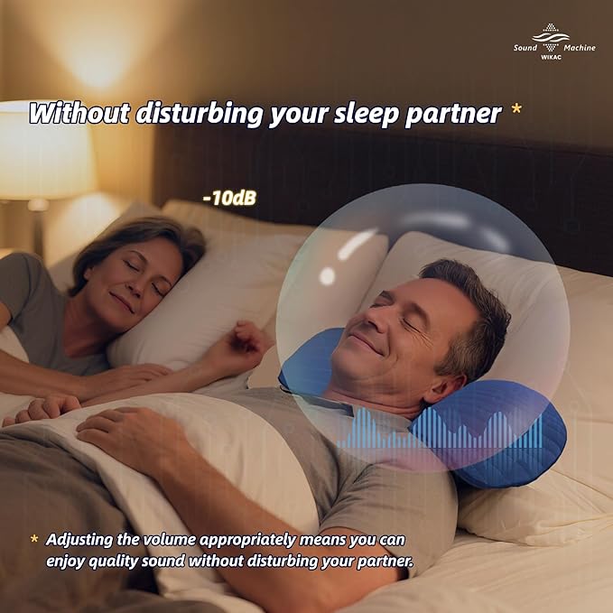 Wikac Bluetooth Soft Pillow Speaker for Sleeping,HQ Amplified Audio,50hr Play-Time,56 Natural 3D White Noise, 5 Timer, Comfortable Sleep Headphones with Bone Conduction Speakers for a Healthy Sleep