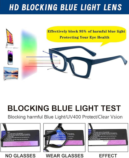 Hubeye Oprah Style Reading Glasses for Women Men Blue Light Blocking Computer Square Readers with Spring Hinge