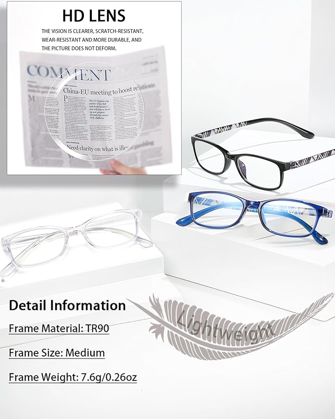 EYEURL Reading Glasses for Women-Blue Light Blocking For Men Women-3 Pack Computer Readers 3.0 Spring Hinge Anti UV Ray/Eye Strain/Glare Eyeglasses