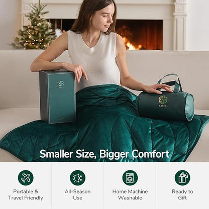 Kaisa Weighted Lap Blanket 7 lbs 41" x 53", Cozy Luxury Crystal Velvet Small Weighted Blanket for Adults, Portable Travel Weighted Blanket for Relaxation, All-Season Blanket, Machine Washable, Green