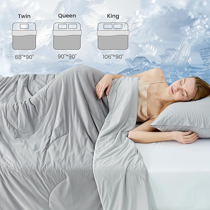 Cozy Bliss Deluxe Dual-Sided Cooling Comforter Cali King Size, Ultra-Soft Lightweight Breathable Silky Cooling Blankets with Q-Max>0.45 for Bedroom, Hot Sleepers & Night Sweats, Cool Grey, 106"x96"