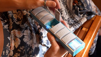 Easy Reminder Pill Box Organizer, Smart Sensors with Gentle Alarm Only if You Miss Dose or Open Wrong Day, Blue