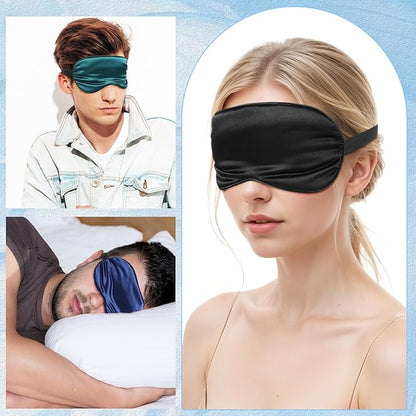 3 Pcs Sleep Mask, Silk Blackout Eye Mask Cover with Adjustable Strap, Satin Night Blindfold Eyeshade Nap for Men and Women Travel Sleeping (Black, Blue, Green)