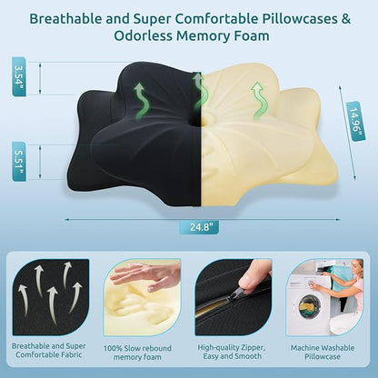 DONAMA Cervical Pillow for Neck and Shoulder,Contour Memory Foam Pillow,Ergonomic Neck Support Pillow for Side Back Stomach Sleepers with Pillowcase
