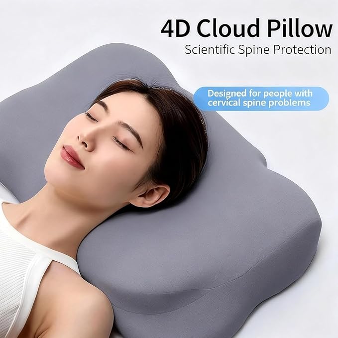 Cloud Neck Pillow, Cloud Pillow, Ergonomic Memory Foam Pillows, Adjustable Cervical Neck Support Pillow with Breathable Pillowcase for Side Back Stomach Sleepers (Gray)
