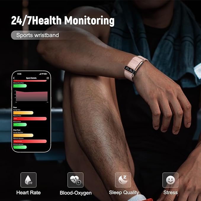 Fitness Trackers Smart Wristband With Hidden Screen(Wrist-Raise Screen Activation)Activity & Sleep Tracker with Heart Rate/HRV/Blood Oxygen, Vibration Alerts, Free APP (Rose Gold, Universal Size)