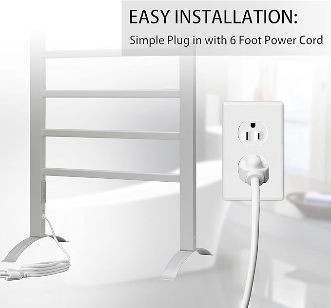 KEG Towel Warmer 6 Bars for Bathroom Freestanding or Wall Mounted Bath Towel Heater Plug-in with Built-in Timer Silver