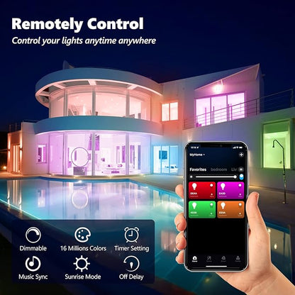 Smart Light Bulbs, WiFi & Bluetooth 5.0, Work with Alexa Google Assistant, App Control, Color Changing LED Bulb, E26 800LM Dimmable RGB Lights, Smart Home Lighting, Dimmable, 4Pack