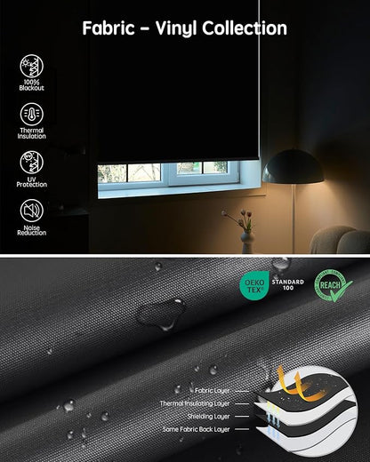 Yoolax Motorized Blinds with Remote, Blackout Smart Blinds for Windows Motorized Waterproof Roller Shades, Automatic Window Shades Work with Alexa Custom Size (Blackout-Vinyl Dark Gray)