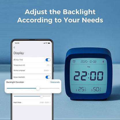 qingping Smart Bluetooth Digital Alarm Clock with Multiple Alarms, Battery Operated Small Alarm Clock with Temperature and Humidity Display for Bedroom, Easy Settings Through app