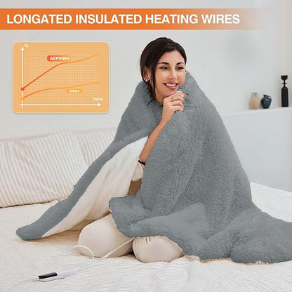 Heated Blanket - Soft Shaggy Faux Rabbit Fur Electric Blanket, Fast Heating Blanket with 10 Hours Auto Shut Off, 6 Fast Heating Levels (Gray, 90"X100")