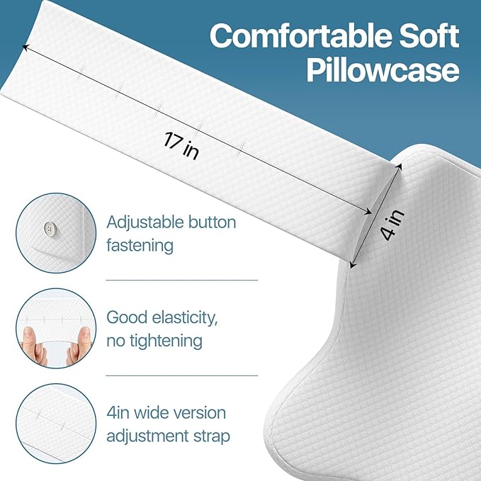 Knee Pillow for Side Sleepers, Large Comfortable Memory Foam Leg Pillow for Side Sleeping, Adjustable Strap, Pillow Sleeping Between Legs Aligns Spine (White)