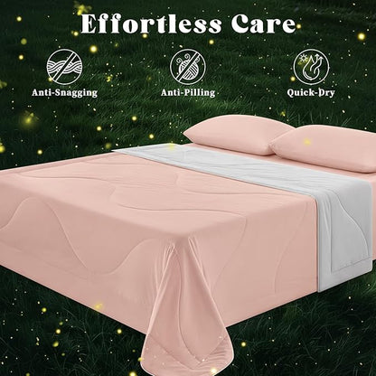 Cooling Comforter Queen Size, Double-Sided Cooling Blanket for Hot Sleepers & Night Sweats, Arc-Chill Q-Max > 0.4 Breathable Ice Blanket, Lightweight Cold Comforter (80''x90'', Pink)