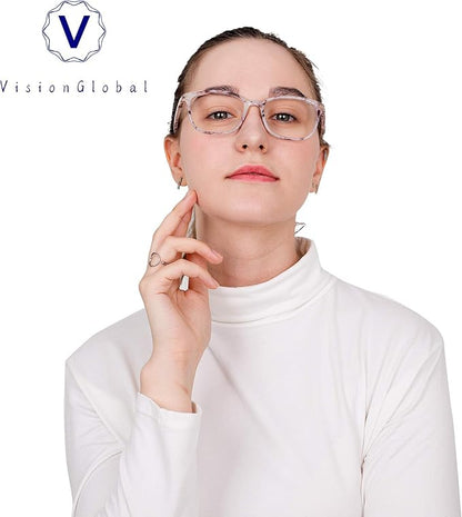 VisionGlobal Blue Light Blocking Glasses for Women, Anti Eyestrain, Computer Reading, TV Glasses, Stylish Square Frame, Anti Glare(Marble,No Magnification)