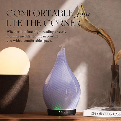 Porseme 280ml Essential Oil Diffuser Glass Color Changing Aroma Air Diffusers Aromatherapy Ultrasonic Cool Mist Humidifier 7 Running Hours Waterless Auto-Off for Sleeping, Yoga, Spa (Pure Purple)